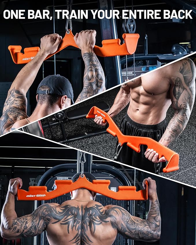 LAT Pull Down Bar with 6 Ergonomic Handles, Neutral Grip LAT Pulldown Attachments for Whole Back Training, Wide Grip LAT Pulldown Bars for Home Gym Cable