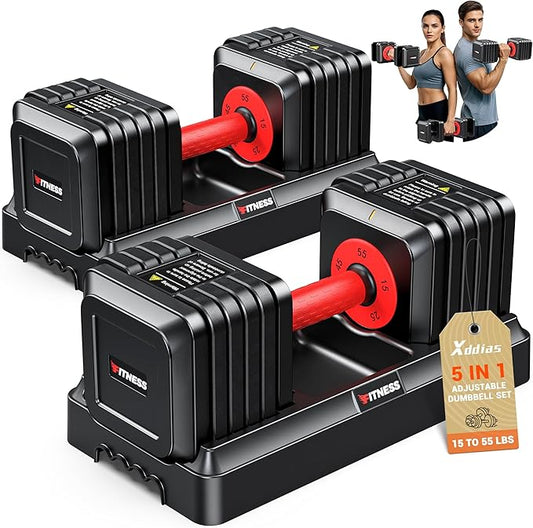 XDDIAS Adjustable Dumbbell Set of 2, 25/55/80LB Dumbbell Set-1Sec Adjustable Weights-5/10 in 1 Free Weights Dumbbells Set with Effortless Tray/No-Slip Handle-Compact Size for Women/Men at Home Gym