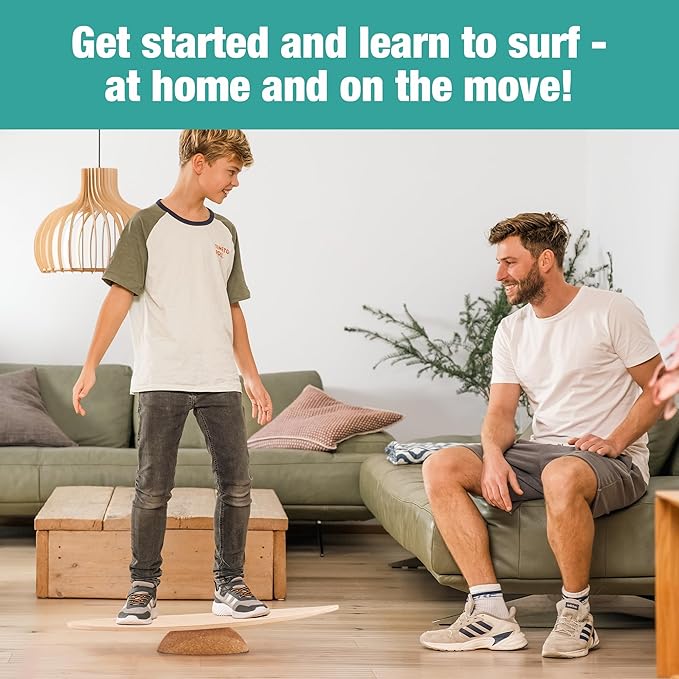 Board - unique board incl. corc roller, corc hemisphere and balance ball - surf balance board - balance training - balance board kids - balance board wood