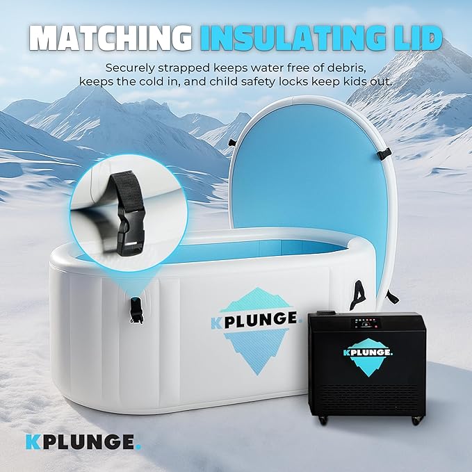 Kodiak 59" 1-Person Inflatable Cold Plunge Ice Bath or Hot Tub with 1 HP Chiller and Heater, PVC Insulated Lid, Hand Pump, Repair Kit, 110-Gallon Capacity, Indoor/Outdoor Tub β Gray