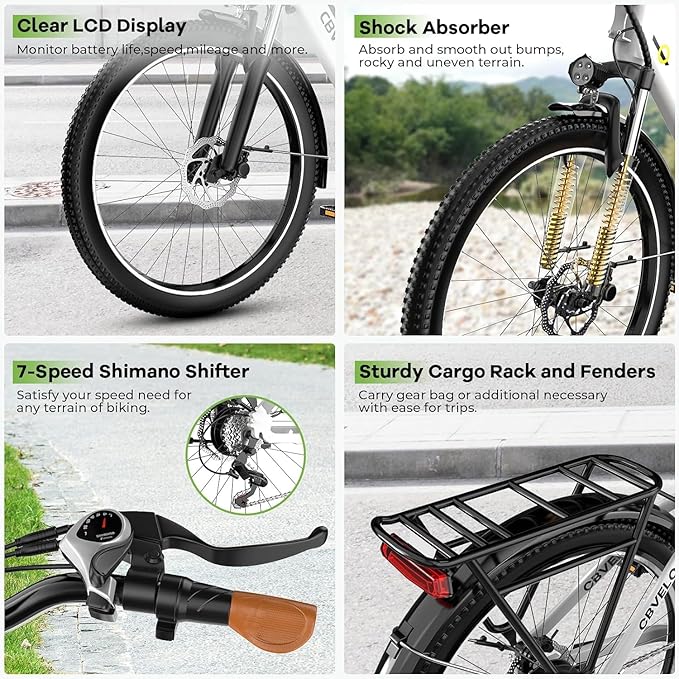 1000 Peak Electric Bike for Adults,up 80 Miles Removable Battery Ebike, 26" Electric E Bike with 7-Speed,Adult Electric Bicycles for Commute Beach Snow Womens All Terrain