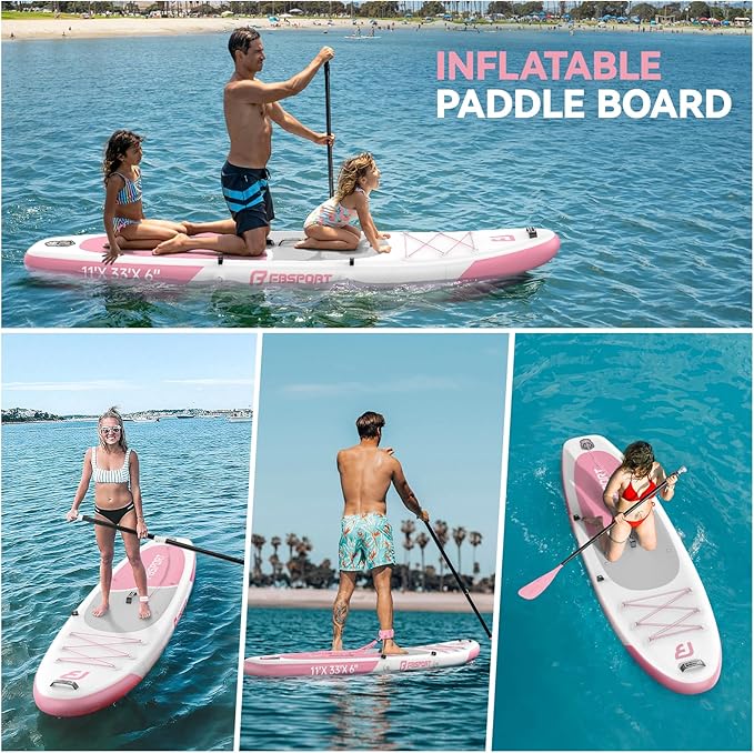 FBSPORT 11FT Premium Inflatable Stand Up Paddle Board with Electric Pump, Yoga Board with SUP Accessories & Carry Bag | Wide Stance, Surf Control, Non-Slip Deck, Leash and Paddle for Youth & Adult