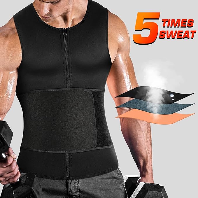 Cimkiz Men's Waist Trainer Sauna Suit Shirt, Gym & Exercise Compression Vest, Sweat-Boosting Workout Top