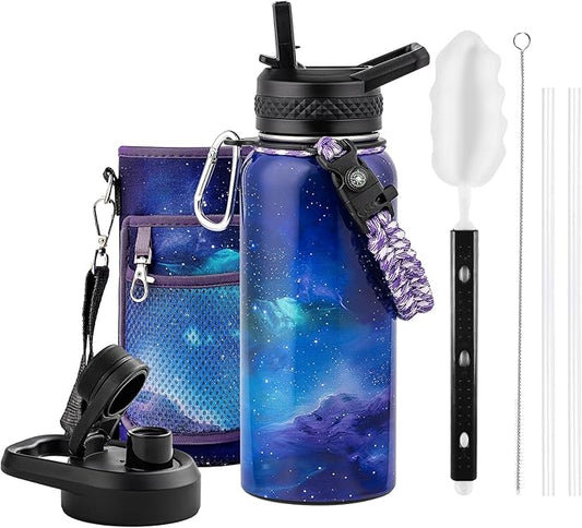 32oz Insulated Water Bottle, Triple Wall Vacuum Stainless Steel Water Bottles - Keeps Cold 48H, Reusable Metal water flask Jug for Gym, Sports, Camping, Hiking,Travel, Twilight Mist Purple