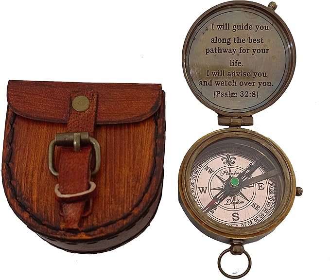 2 Inch Brass Pocket Compass With Leather Case