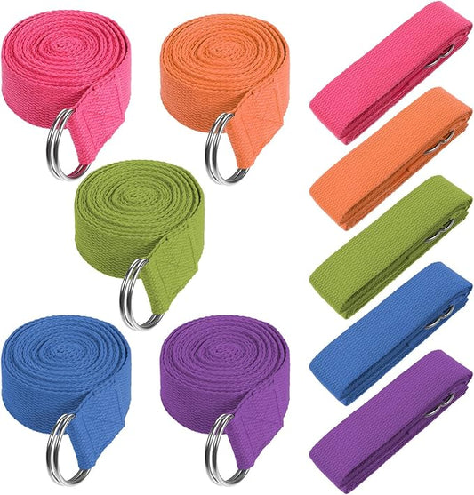 10 Pcs Yoga Strap 8ft Yoga Stretching Exercise Band Stretching Belt with Adjustable Metal D Ring Buckle Loop for Pilates, Dance, Physical Therapy, Gym Workout