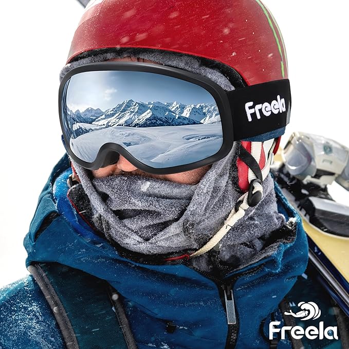Freela Ski Goggles OTG Men Women, Over Glasses Snow Snowboard Sports Goggles for Adult Youth 100% UV400 Protection Anti Fog