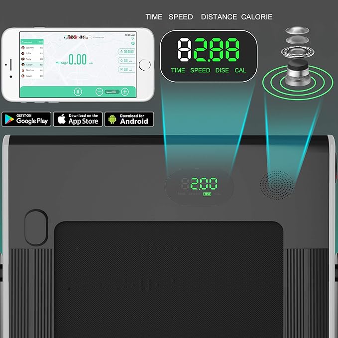 GYMAX Walking Pad, 2.25HP Foldable Treadmill with Smart App & Remote Control, Bluetooth LED Monitor, Small Spaces Compact Running Machine, Folding Portable Under Desk Treadmill for Home Office