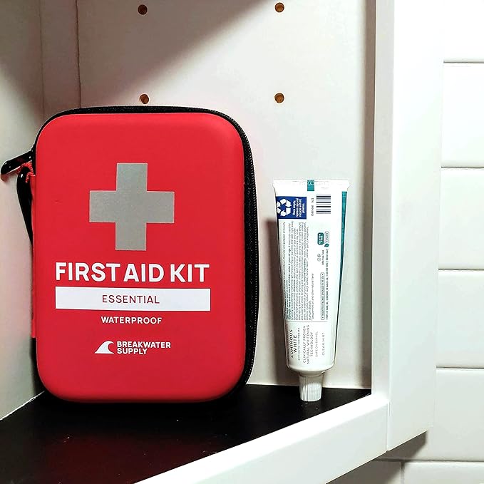 Breakwater Supply™ First Aid Kit for Car, Home, Office, Travel, Dorm, Businesses, 101 Piece HSA FSA Household & AirBNB Essentials Medical Kit & Emergency Supplies with Ice Pack + Waterproof Case Red