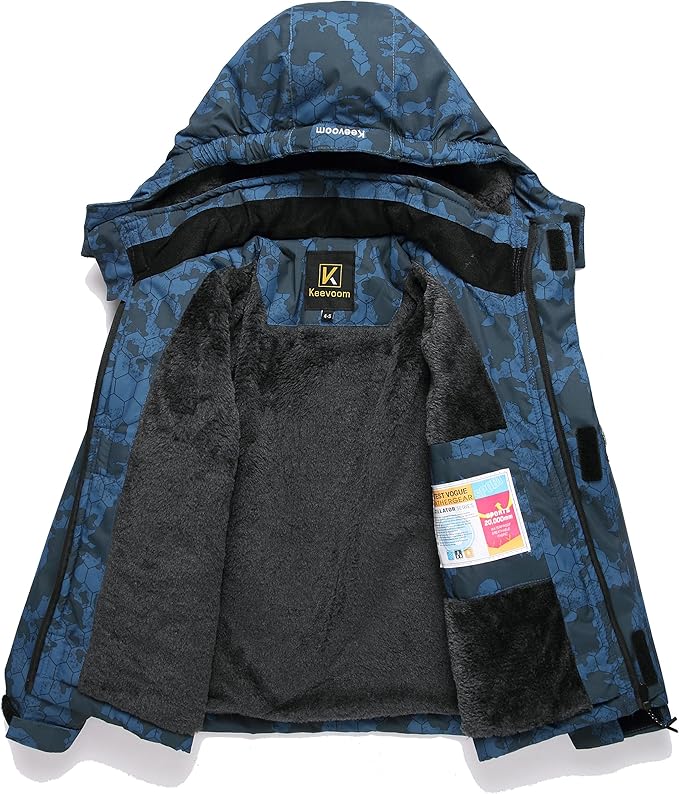 Keevoom Boys Winter Coat Ski Jacket Windproof Kids Snowboard Warm Fleece Snow Coat Waterproof Outdoor Hooded Ski Coats