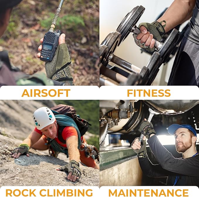 HANDLANDY Fingerless Work Gloves for Men, Padded Impact Tactical Mechanics Gloves, Grip Utility Trucker Driver Gloves (Camo- impact, Medium (Pack of 1))