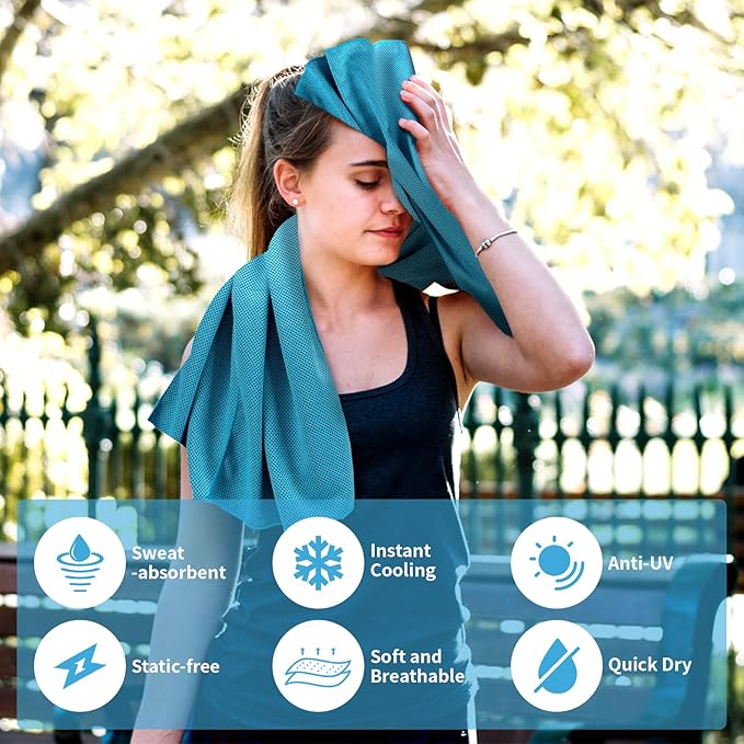 YESLIFE 4 Pack Cooling Towel 40"x12", Gym Towels for Men and Women, Soft Breathable Workout Towels for Yoga, Running, Sport, & More (Grey, Dark Blue, Purple, Blue)