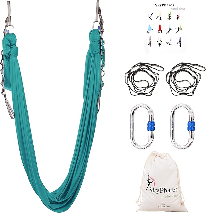 5.5 Yards Aerial Silks Yoga Swing Set - Aerial Yoga Hammock Kit Anti-Gravity Flying for Fitness, Low/Non Stretch Nylon Tricot Fabric Hardware Included for Dance