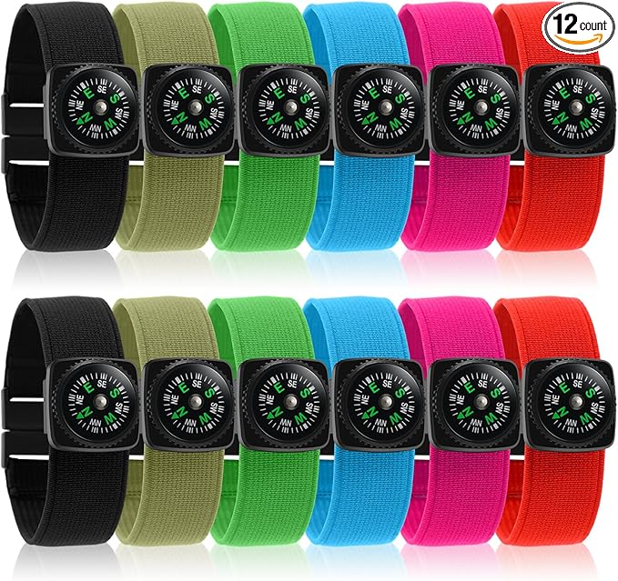 12 Pcs Wrist Compass Bracelet Compass Military Compass 6 Color