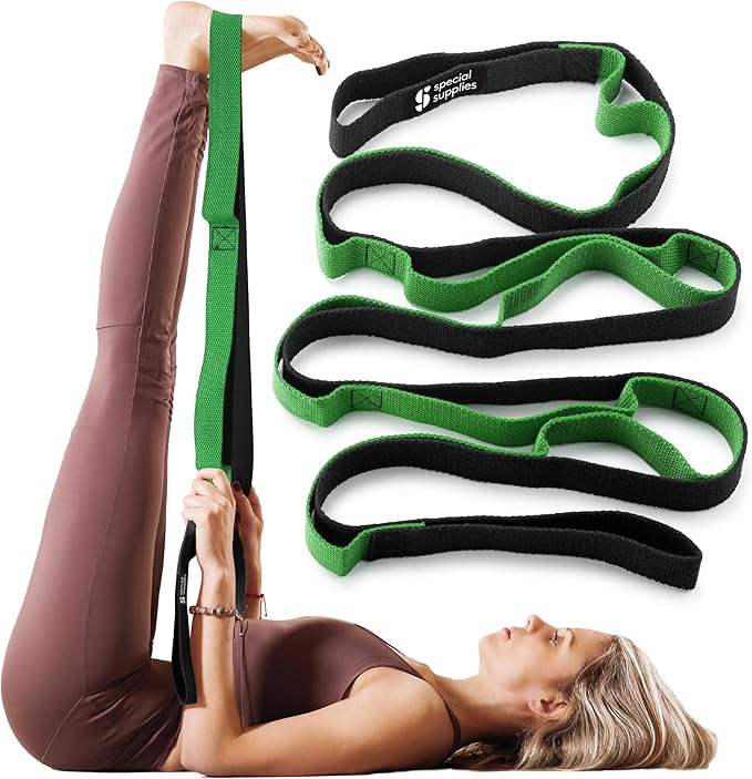 SPECIAL SUPPLIES Yoga Strap for Stretching, Stability Training, Fitness, Flexibility, Physical Therapy, Home Workout Equipment, Strength Training, and Pilates (Green)