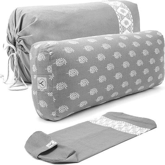 GAYO Yoga Bolster for Restorative Yoga - 100% Cotton, Includes Washable Cover and Carry Bag