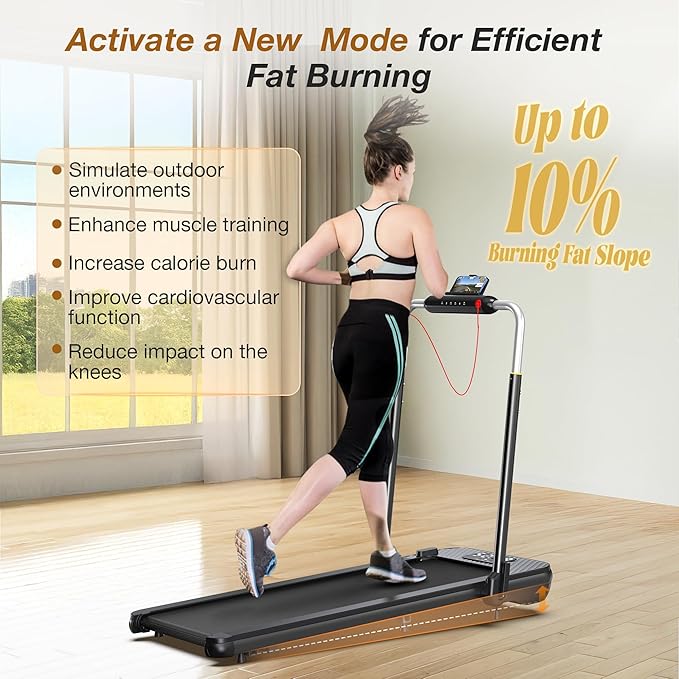 WELLFIT 10% Incline Foldable Walking Pad Treadmill with Handle Bar for Home, 360 LBS Capacity, 7.6MPH Max Speed,Wide Shock Absorbing Deck, 3.0HP Low Noise, for APP/Mute Remote