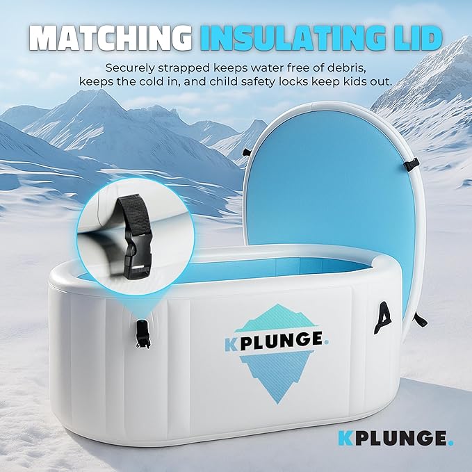 Kodiak 59" 1-Person Inflatable Cold Plunge Ice Bath Tub or Hot Tub with PVC Insulated Lid, Hand Pump, Repair Kit, 110-Gallon Capacity β Chiller Compatible Indoor/Outdoor Tub β Gray