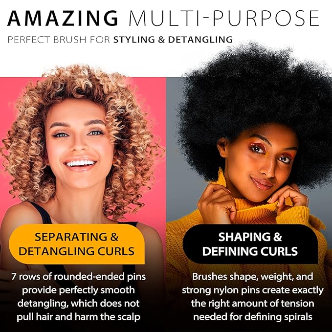 2 Packs Curly Hair Brush Set 9 Row and 5 Row for Women Men Smoothing Unbrush Detangling Curl Defining Hairbrush Un Small Mini Shower Paddle Picks Hard Bristle Detangler Wave Travel Combs Styling Tools