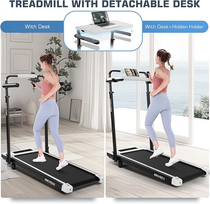 ANCHEER Walking Pad Treadmill with 12% Incline&Adjustable Height, 4 in 1 Under Desk Treadmills with Desk Workstation, Foldable Treadmill for Home 300lb,3 Type Control