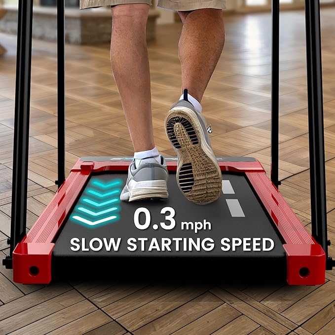 Senior Fitness Treadmill, 400 lb Capacity, Safe Design with Full-Length Rails, Low Step-Up Height, 0.2–4 MPH Motorized Walking Treadmill for Elderly, Recovery & Home Exercise