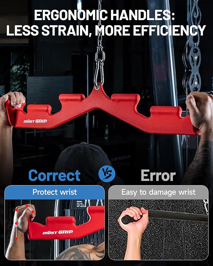 LAT Pull Down Bar with 6 Ergonomic Handles, Neutral Grip LAT Pulldown Attachments for Whole Back Training, Wide Grip LAT Pulldown Bars for Home Gym Cable