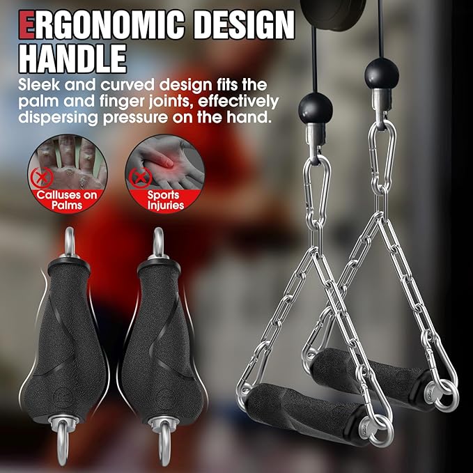 Lat Pull Down Machine Attachment, Tricep Rope Cable Attachment for Gym Cable Machine, Ergonomic Tricep Rope Exercise Handle Accessories for Home Gym
