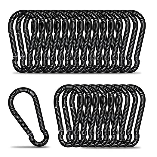 KINLINK 25 Pack Black Carabiner Clip, 1.97 inch Heavy Duty Spring Snap Hook, Small Caribeener Clips for Outdoor Camping, Swing Set, Hammock, Hiking Travel, Fishing, Quick Link Keychain