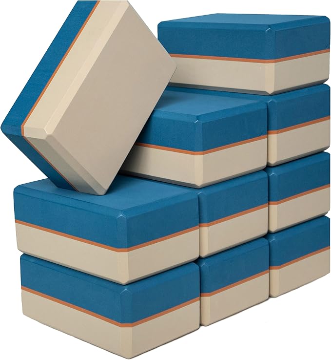 Sunshine Yoga 4" Striped Yoga Block, 10 Pack Bulk EVA Foam Yoga Blocks, Firm and Supportive Yoga Brick, Balance Foam for Stretching, Pilates, and Workout, 4" x 6" x 9"