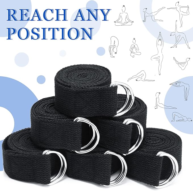 Leyndo 24 Pieces Yoga Strap Stretching Pilates Exercise Adjustable Straps 6 ft Non Elastic Yoga Belt with Adjustable D Ring Buckle for Pilates Gym Workouts Fitness