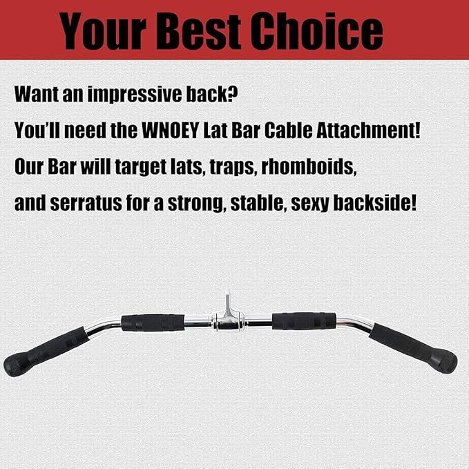 LAT Bar Cable Attachment with Rubber Handgrips, Deluxe Heavy Duty Solid Curl Bar Revolving Hanger Home Gym Cable Attachments