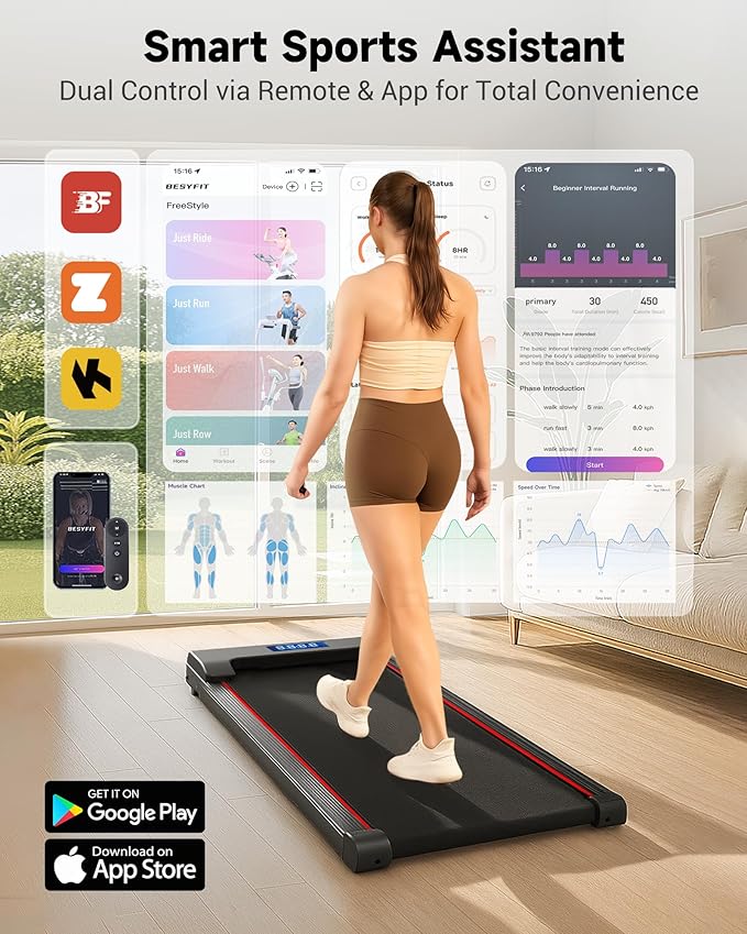 NeoSilent Walking Pad Treadmill Under Desk for Home with BLDC Core and Extra-Large Belt, App and Remote Control, Portable and Compact for Small Space