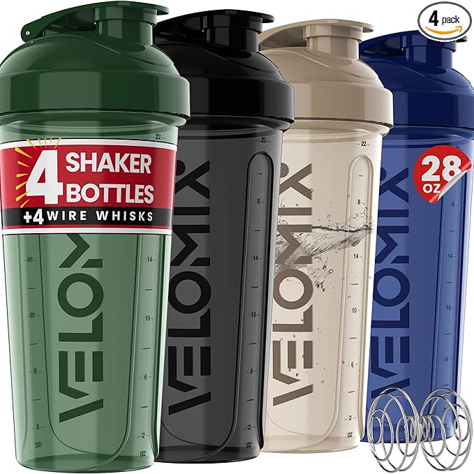 '-4 PACK- 28 oz Shaker Cups for Protein Shakes - 4x Wire Whisk | Leak Proof Protein Shaker Bottles for Protein Mixes | Protein Shaker Bottle Pack | Mixer for Protein Shakes (Forest Edge)