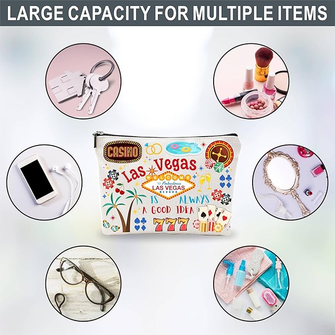 Las Vegas Souvenirs Cosmetic Bags For Women,Las Vegas Is Always a Good Idea, Make Up Bag For Traveling, Toiletry Pouch, Small Zipper Storage Bag, Las Vegas Themed Gifts, Women Essentials - D03