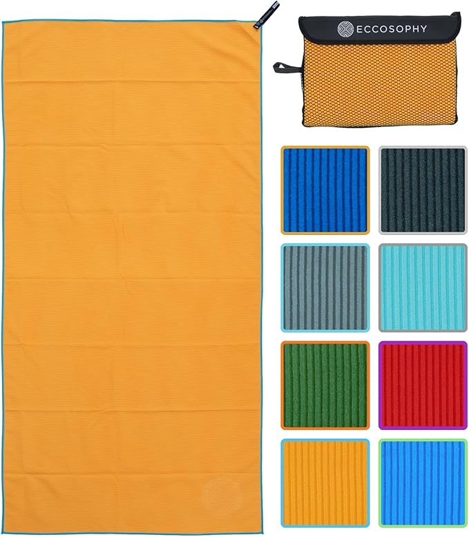 ECCOSOPHY Microfiber Beach Towel – Quick Dry Gym Towel, Highly Absorbent with Ribbed Texture, Lightweight – Ideal for Travel, Pool, Yoga, Fitness & Outdoor Adventures – 40x20 Creamsicle