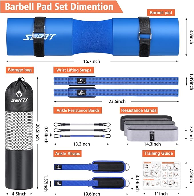 12Pcs Foam Barbell Pad Set for Squats 1 Gym 1 Carry 2 Lifting 2 Ankle 3 Ankle 3 Hip
