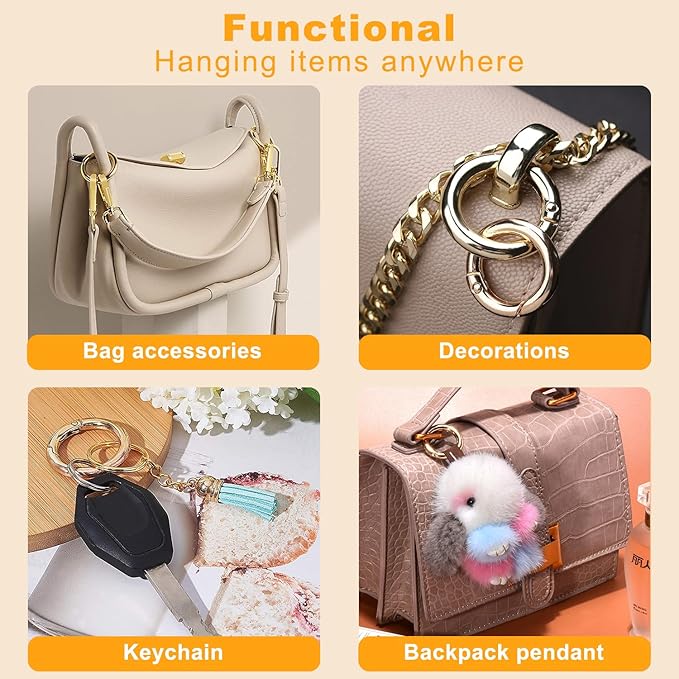 10Pack 1-1/2" Large Round Carabiner Clips, Metal Spring O Rings for Organizer Key Rings, Paracord Keychain Lanyard, Pet Chains, Purse Hardware, Key Snap Hooks DIY Accessory (Bronze)