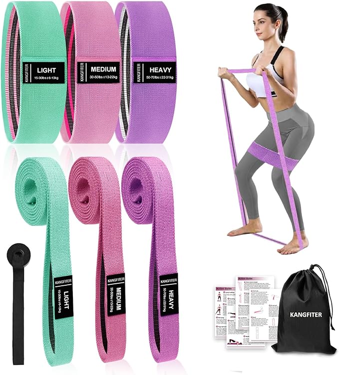 Long and Short Fabric Resistance Bands with Door Anchor 7 PCS, Non-Slip Stretch Booty Bands for Working Out Women & Men, Loop Exercise Elastic Bands for Home Physical Therapy Yoga Pilates