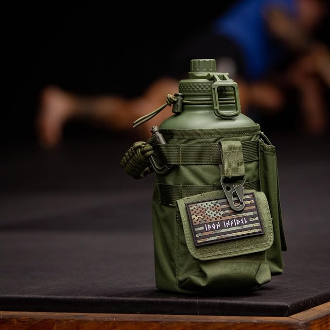 Iron Infidel Battle Bottle - Half Gallon Insulated Water Bottle with Paracord Handle, Large 64 oz Stainless Steel Water Jug with Rugged, Removable Sleeve for Keys, Wallet, & Phone (Live Free 2 Liter)