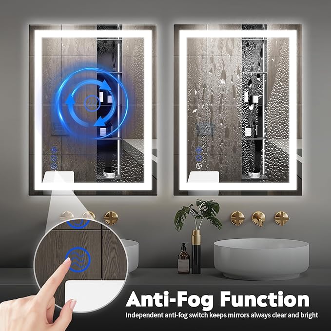 LED Bathroom Mirror with Lights Mirrors Smart Vanity 32x24 in,Anti-Fog,3 in,Anti-Fog,3 Colors Dimmable,CRI95+, Touch
