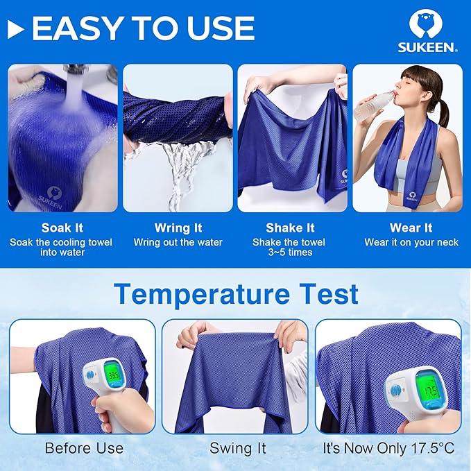 Sukeen Cooling Towel,Instant Evaporative Cooling for Sports,Yoga,Golf,Gym,Neck,Workout and More(40”x 12”)