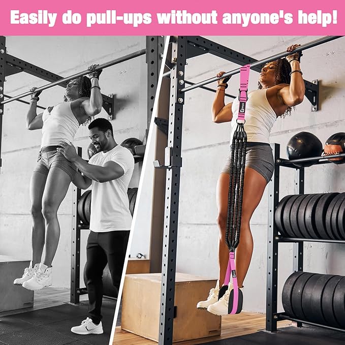 Pull Up Assistance Bands,Up to 300 lbs Assistance,Adjustable Heavy Duty 4 Resistance Bands for Pull up, with Feet/Knee Rest, Handle and Door Anchor for Home Gym Fitness Exercise Strength Training