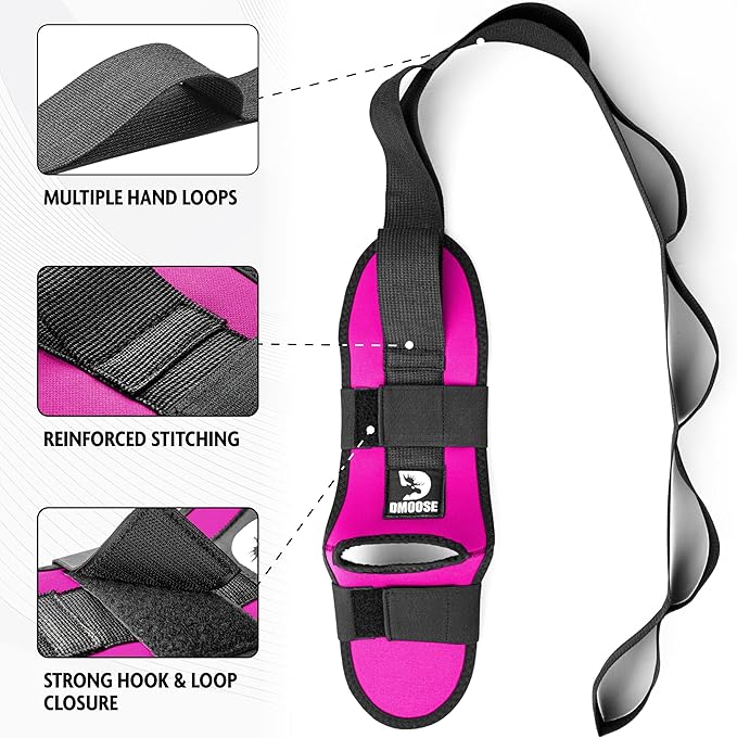 DMoose Fitness Foot & Calf Stretcher with Adjustable Padded Stretching Strap for Plantar Fasciitis, Hamstring, Heel Spurs and Achilles Tendonitis Relief - Yoga Leg Stretch Strap for Flexibility