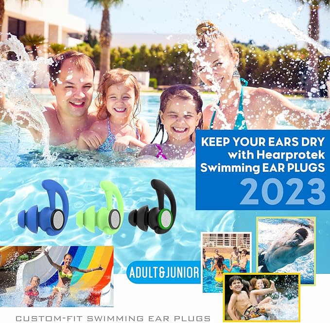 Hearprotek 2 Pairs Ear Plugs for Swimming Adults, Reusable Custom-fit Swim Water earplugs Men Women for Swimmers Shower Pool Bath Surfing Kayaking Canoeing(Black)