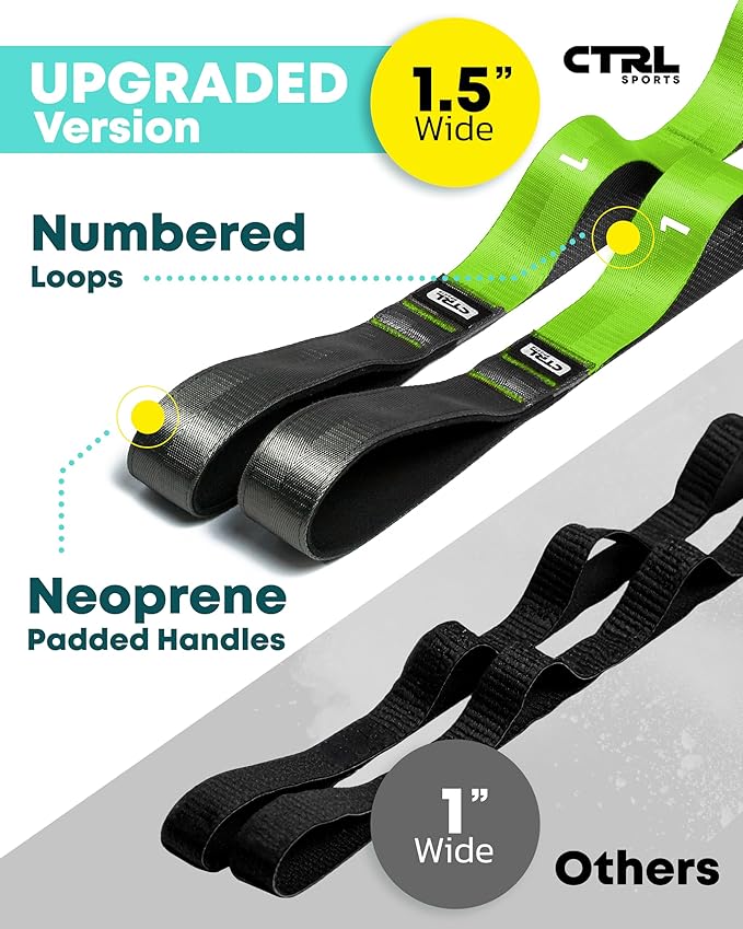 Stretching Strap with Loops - Non Elastic Stretch Band for Physical Therapy, Yoga Strap for Stretching Equipment, Stretch Bands for Exercise and Flexibility - Fascia, Hamstring & Leg Stretcher Belt