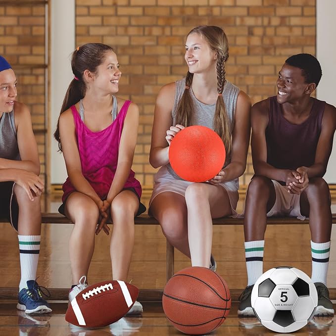 HyDren Sports Balls Set for Teen Adult, Include Official Size Basketball Soccer Ball Football Playground Ball with Pump and Equipment Carry Bag Sports Gift Back to School