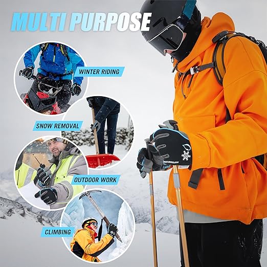 HANDLANDY Waterproof Insulated Work Gloves, 3M Thinsulate Thermal Winter Gloves for Men Women Touch Screen, Warm Ski Snowboard Cold Weather Gloves (Small, Blue)