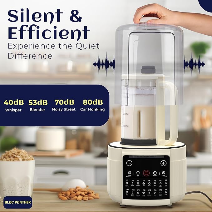 16-in-1 Blender & Nut Milk Maker, 50oz โ Soy/Oat Milk, Plant-Based Milk, Milkshake, Soup Maker. 8 High-Speed Blades, Ultra-Quiet Noise Canceling, Auto Timer, Heat Insulation.