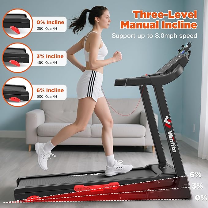 3.5HP Folding Treadmills for Home with Incline Optional, 300 lbs Capacity, 8.0MPH Speed, 17'' Wide Belt, App, Bluetooth Connection, 64 Programs, USB Charging Port, BMI Detector for Home Use