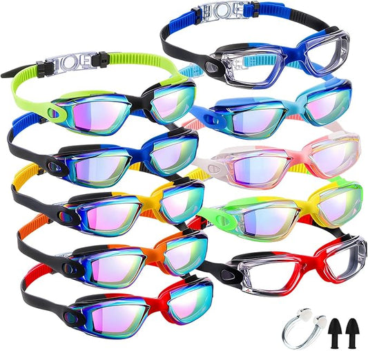 Konohan 10 Pack Swim Goggles Bulk for Kids adult Pool Goggles Anti Fog Silicone No Leak Swimming Glasses for Men Women Youth